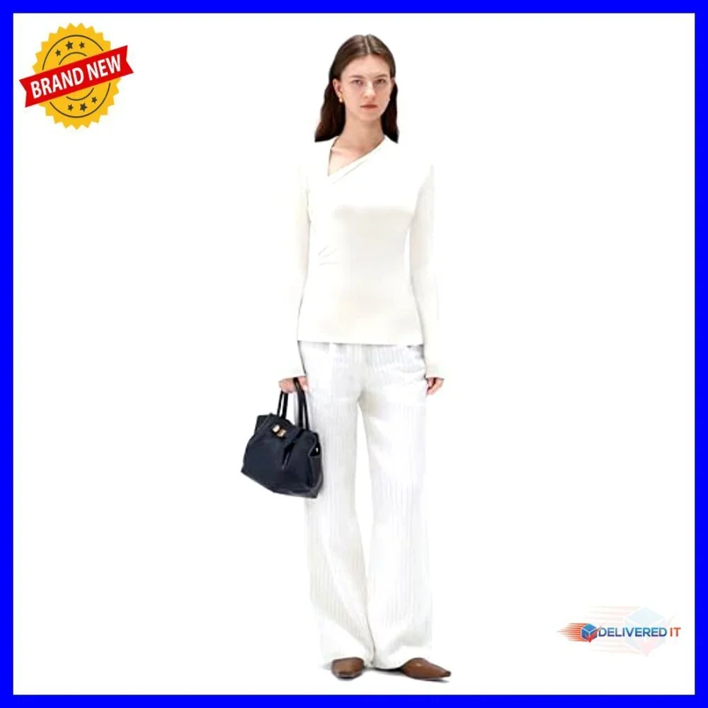 Modal Cashmere Long Sleeve T-Shirt Asymmetric Neck Ultralight Minimal Chic - Picture 3 of 6